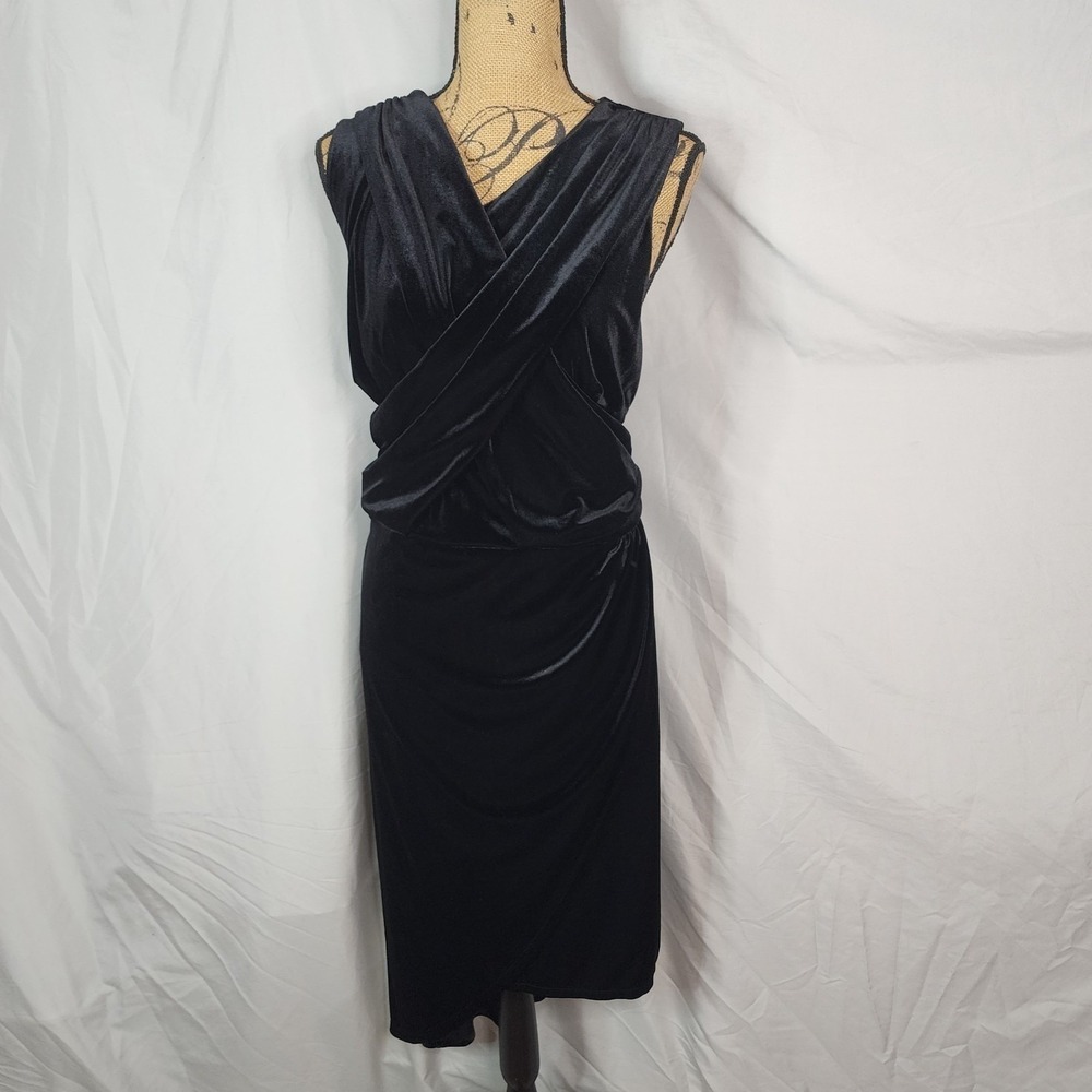 ELOQUII Size 22 Elegant Draped Black Velvet Exposed Zipper Cocktail Dress EUC - Picture 3 of 11